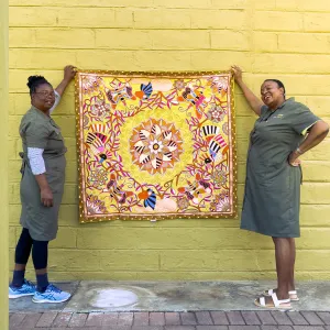 An African Bloom Scene Hand-Embroidered Cloth