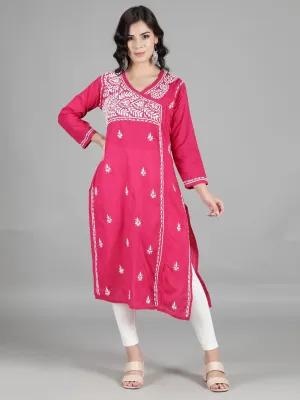 Hand Embroidered Magenta Chikankari Kurta