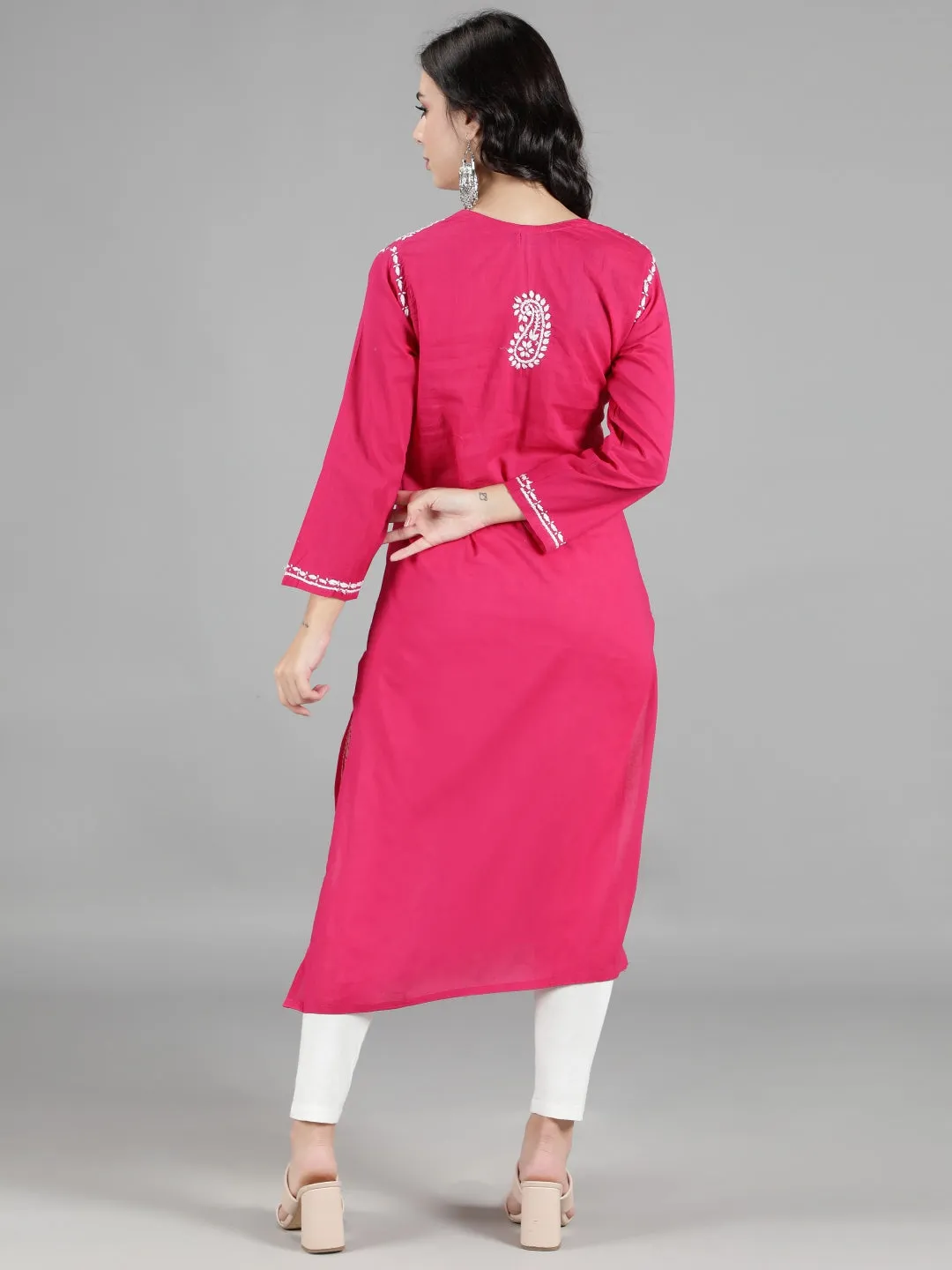 Hand Embroidered Magenta Chikankari Kurta