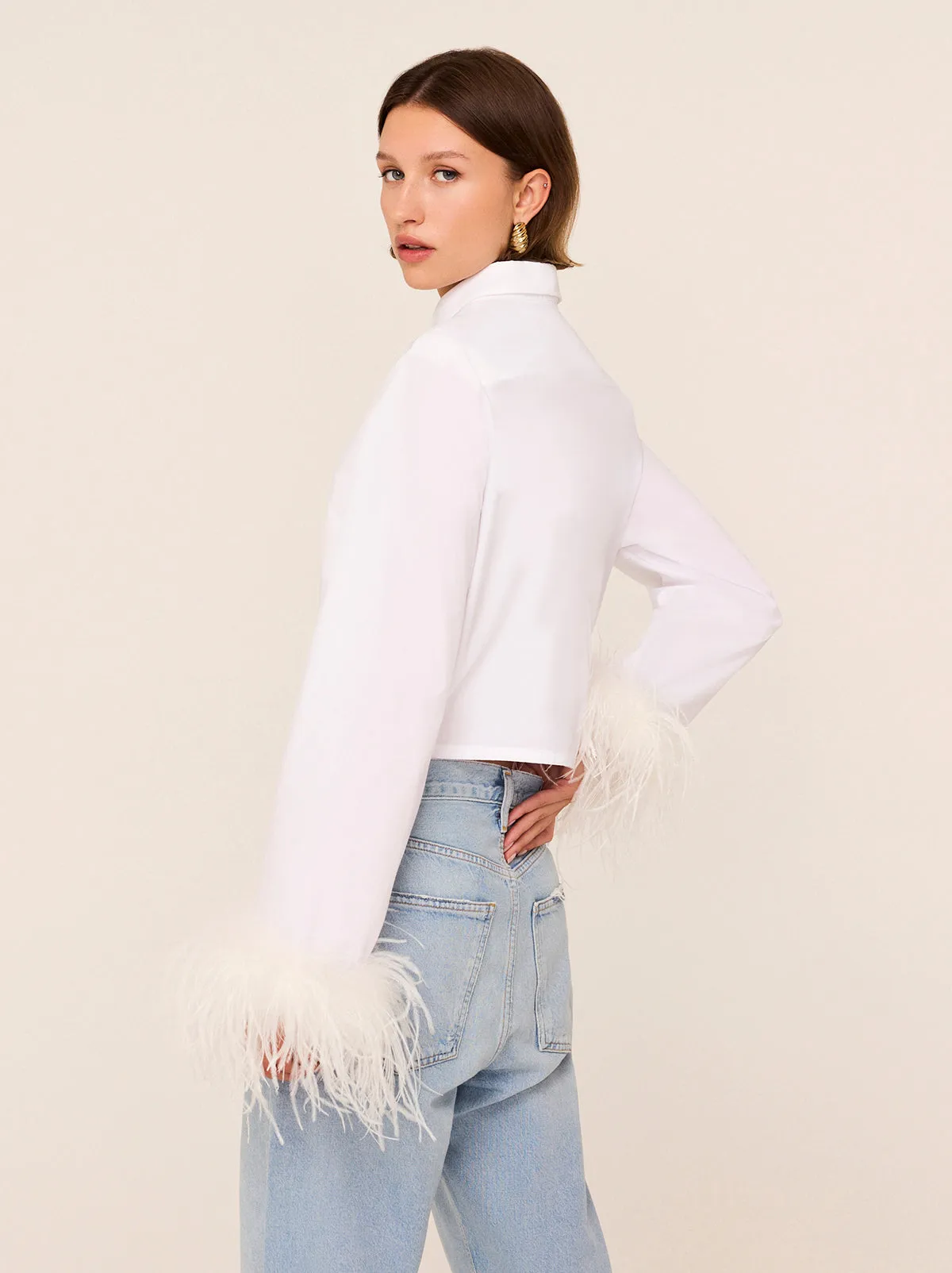 Kirsten White Cotton Feather Cuff Shirt