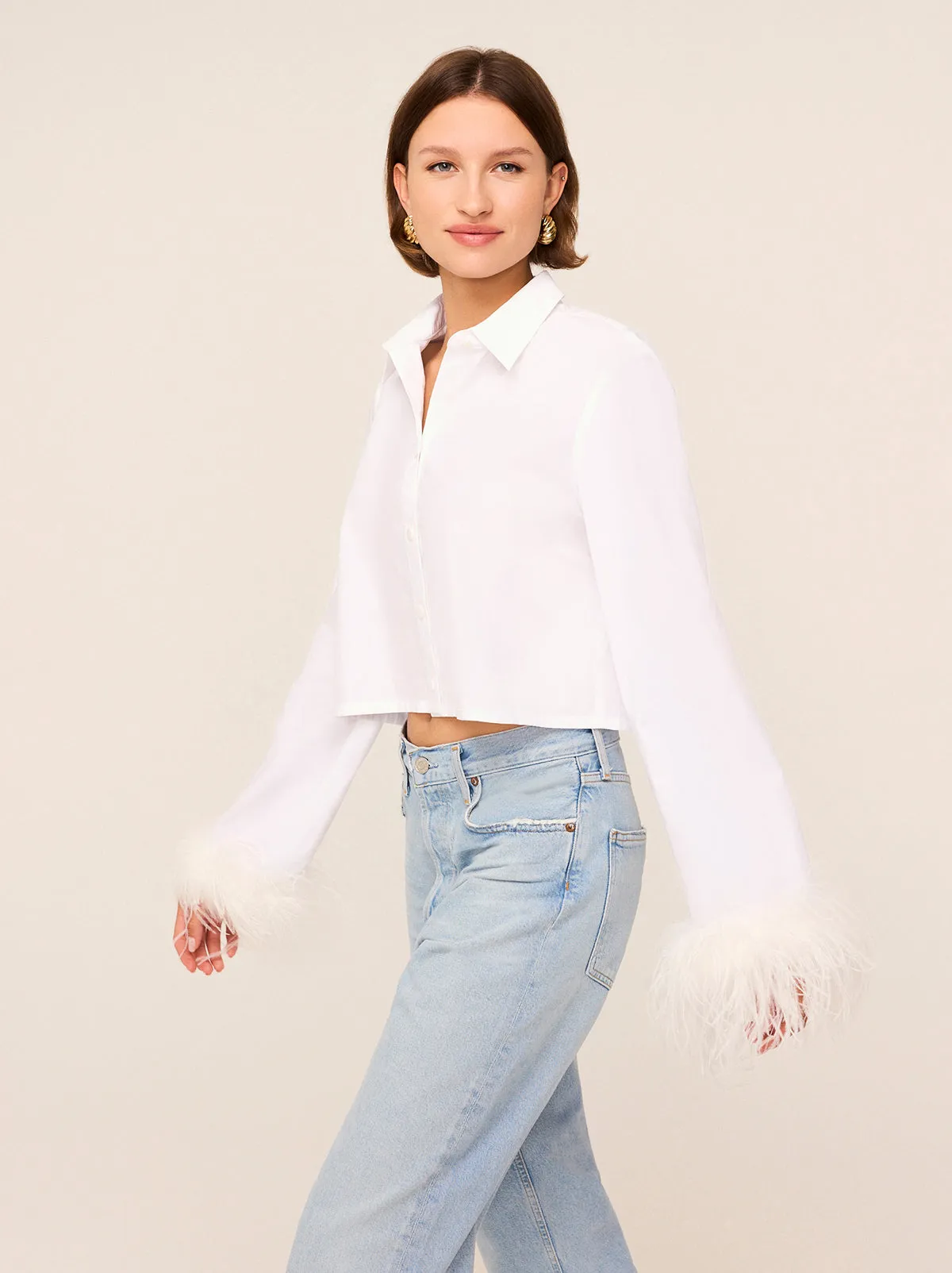 Kirsten White Cotton Feather Cuff Shirt