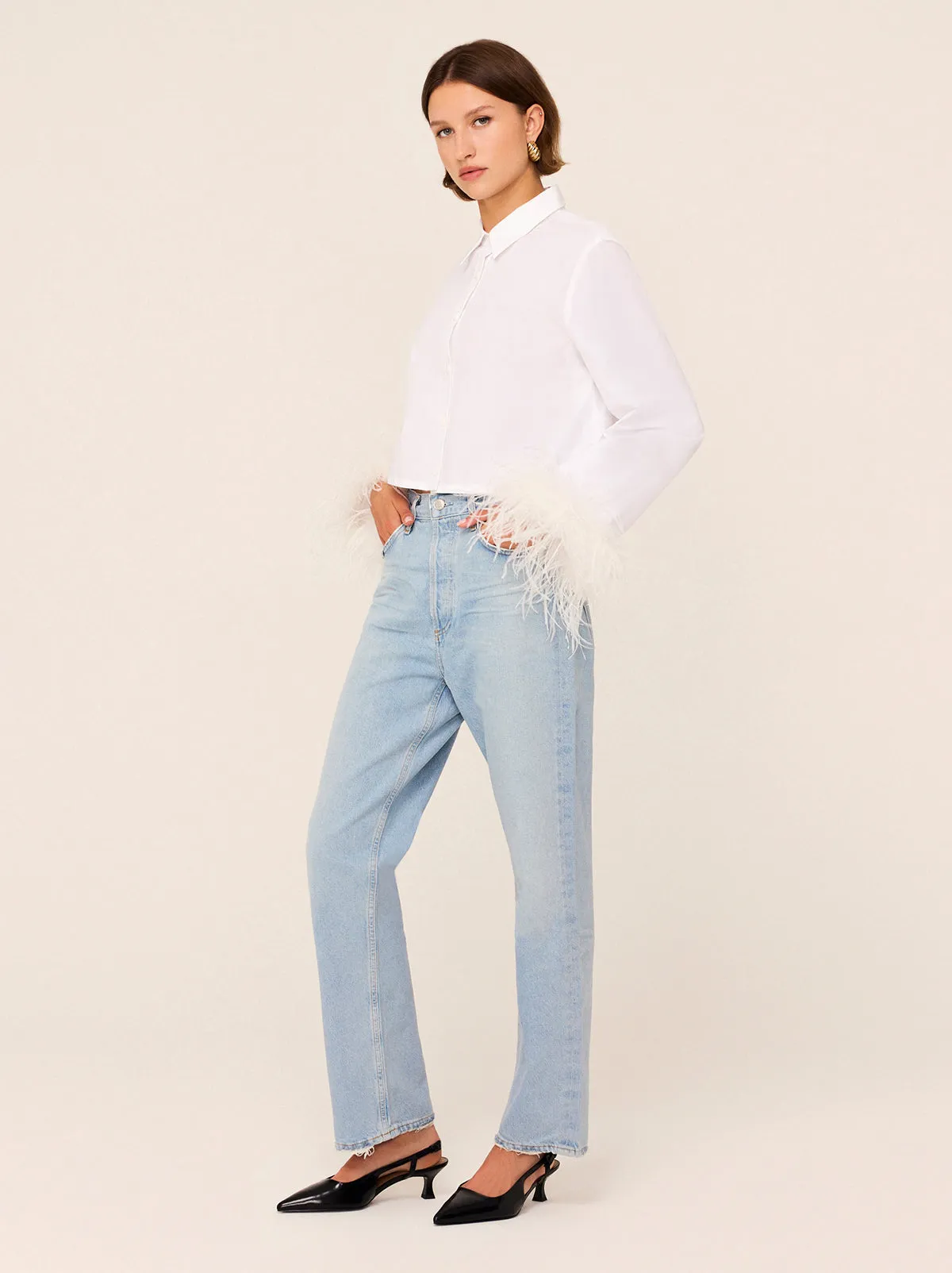 Kirsten White Cotton Feather Cuff Shirt