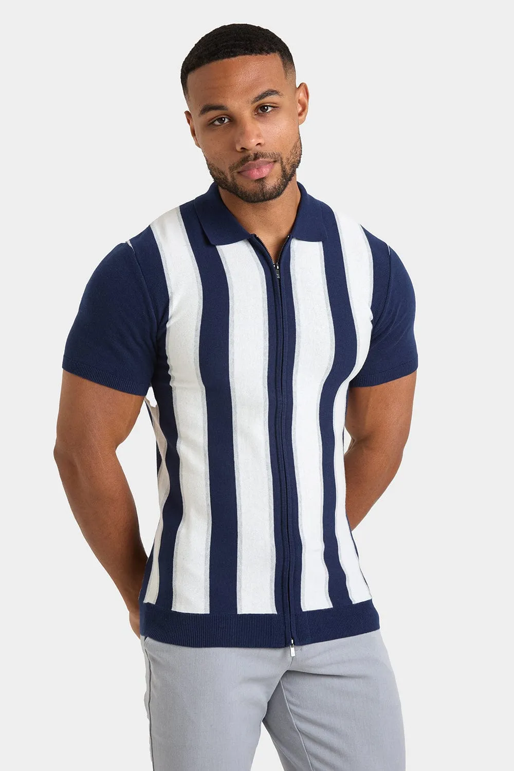 Zipped Knitted Shirt in Navy