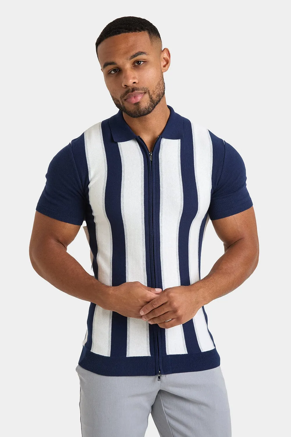 Zipped Knitted Shirt in Navy
