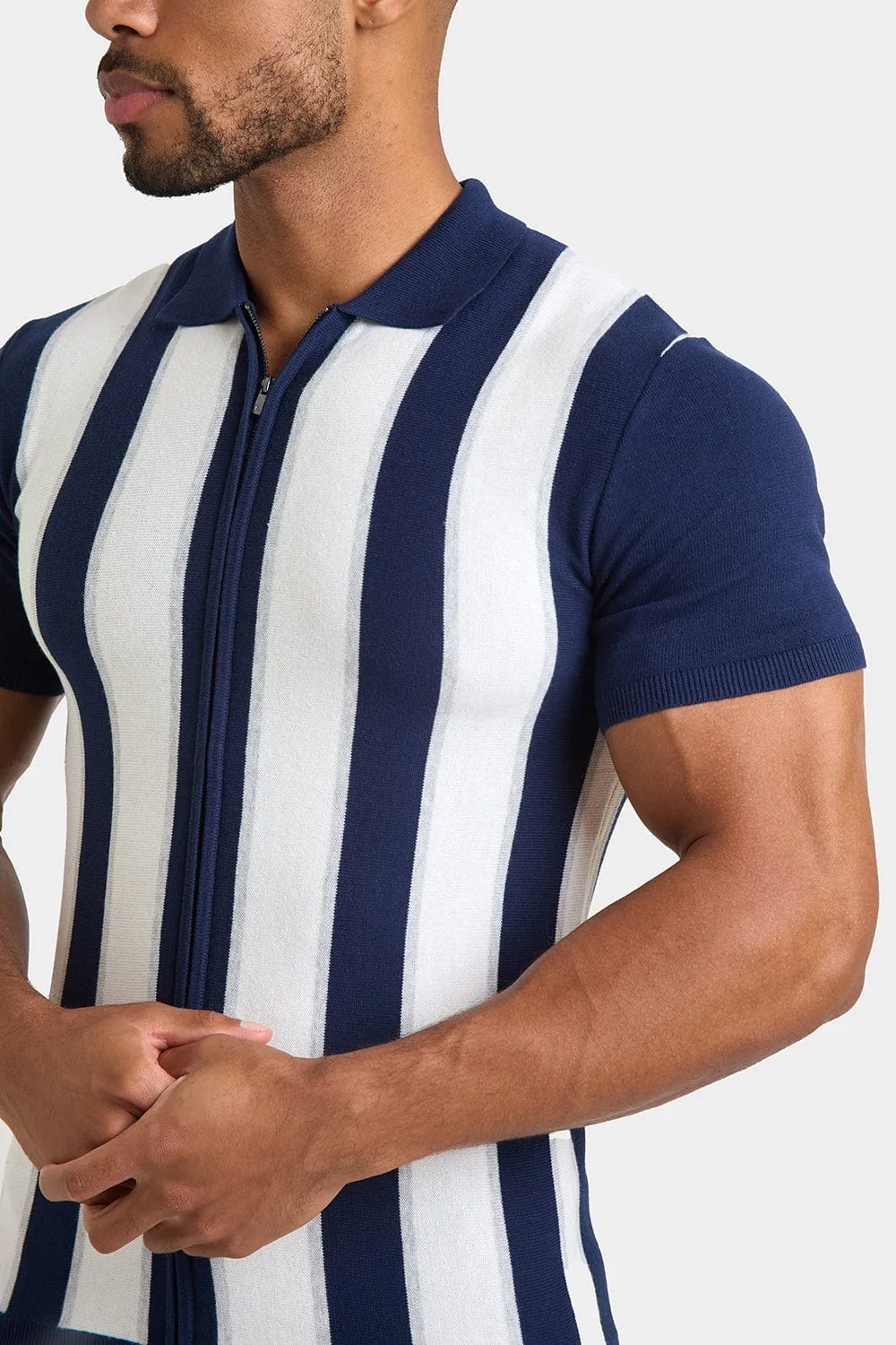 Zipped Knitted Shirt in Navy